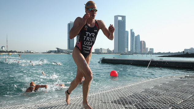 ABU DHABI, UNITED ARAB EMIRATES - MARCH 05: Sarah True of the USA leave the water during the Elite Women's race in the 2016 ITU World Triathlon Abu Dhabi on March 5, 2016 in Abu Dhabi, United Arab Emirates. (Photo by Warren Little/Getty Images)